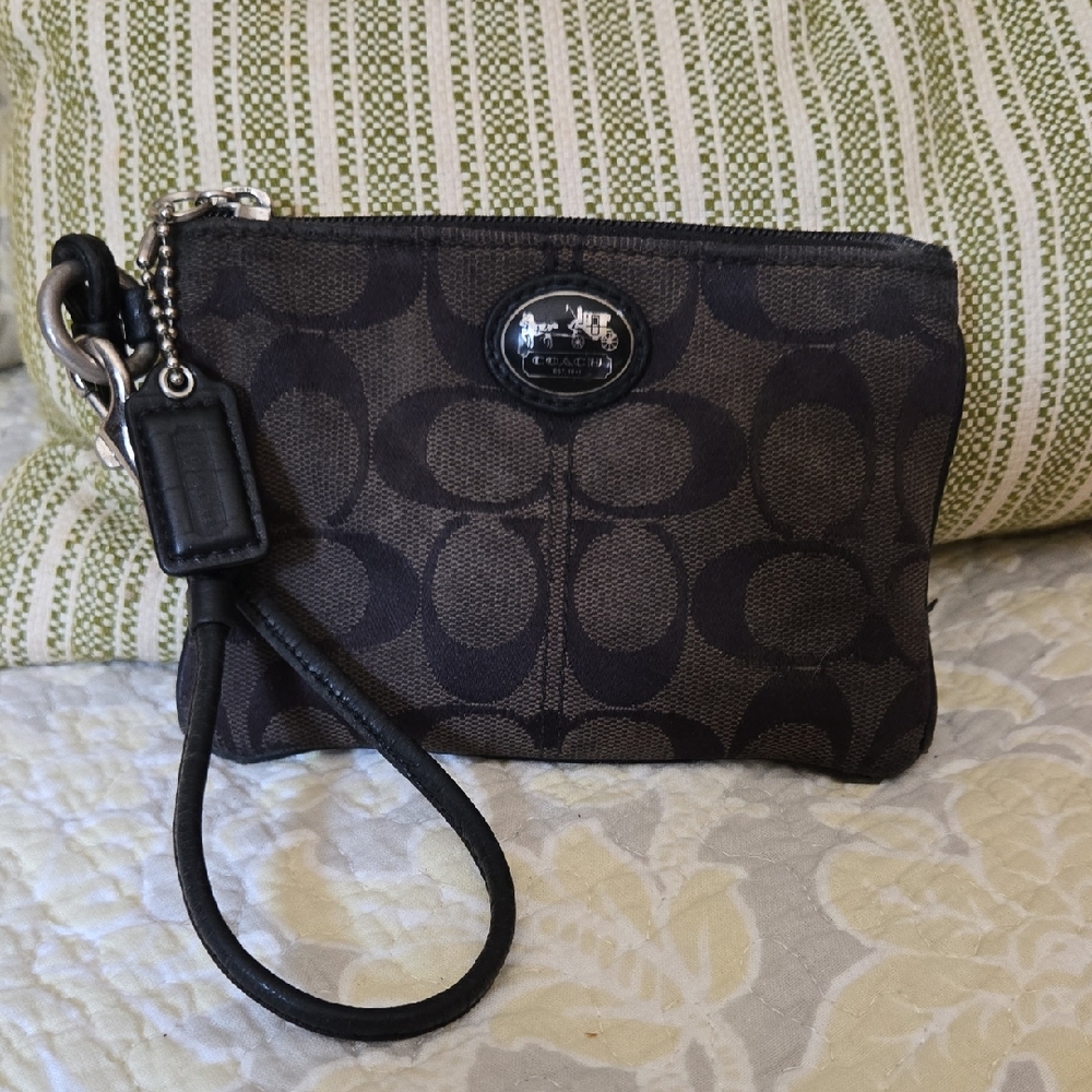 Vintage Coach Black and Brown Signature Wristlet